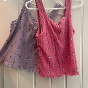 Floral Ribbed Tank Tops in Pink and Purple